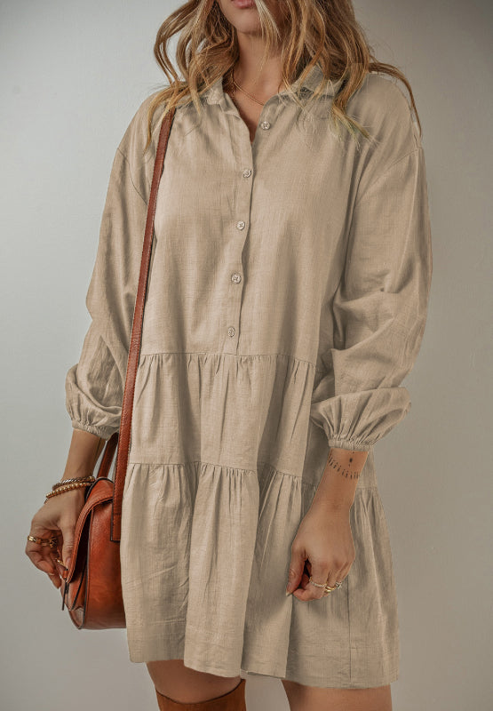 Tiered Collared Neck Balloon Sleeve Shirt Dress 8654f654-5220-49a7-b099-60fd68810a6a-Max Glownestbest