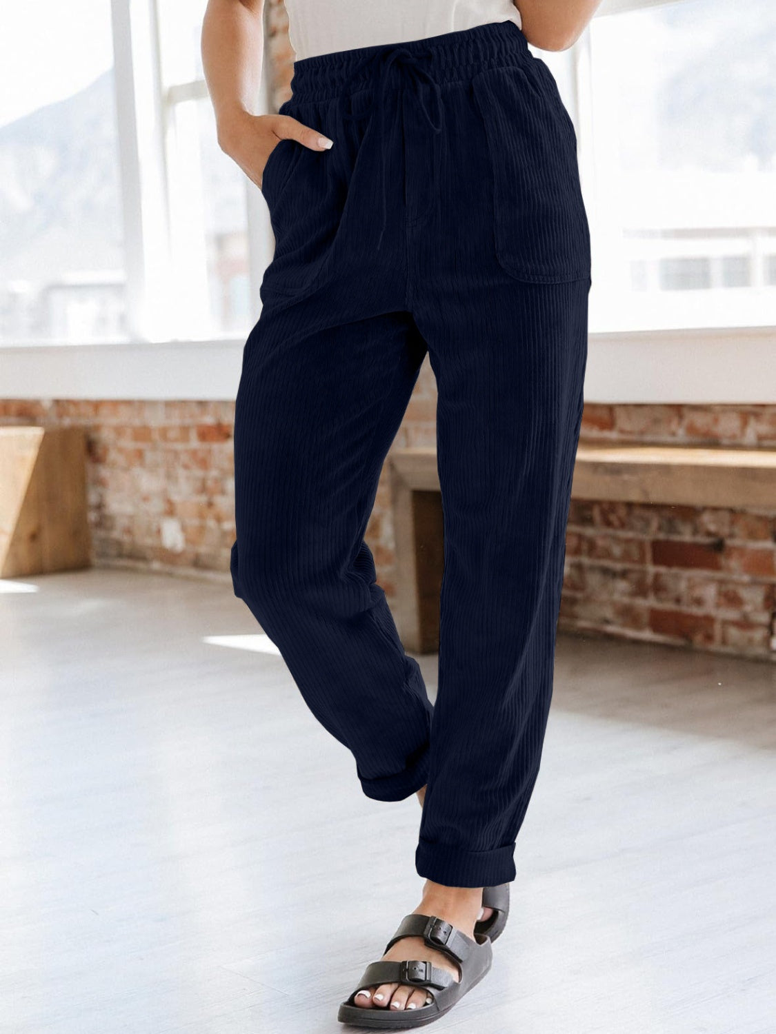 Drawstring Pants with Pockets Navy 86688563-cc3f-4549-9fa1-446eb0d543a1-Max Trendsi