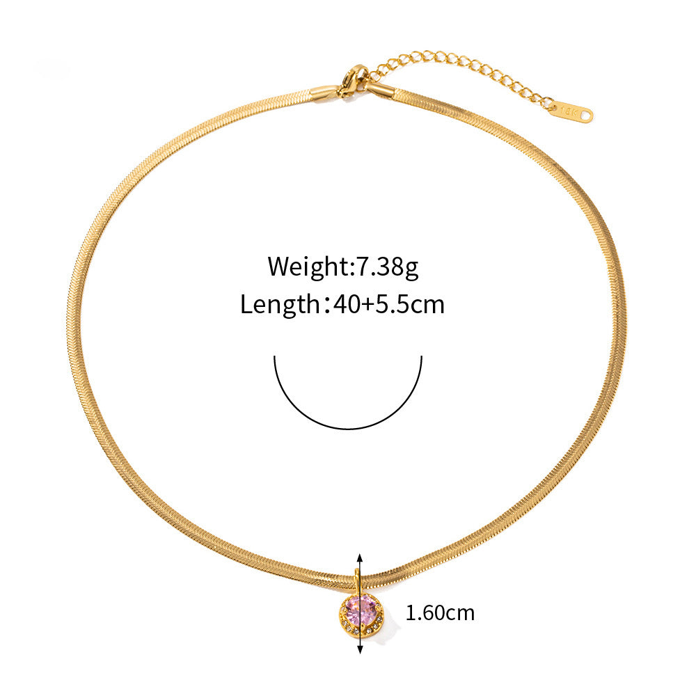 18k gold fashion light luxury flat snake chain with double three-dimensional zircon pendant design pendant necklace Pink 8690122a-2ecc-4240-b361-5b60384e8205 Artshiney