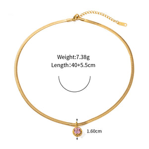 18k gold fashion light luxury flat snake chain with double three-dimensional zircon pendant design pendant necklace Pink 8690122a-2ecc-4240-b361-5b60384e8205 Artshiney