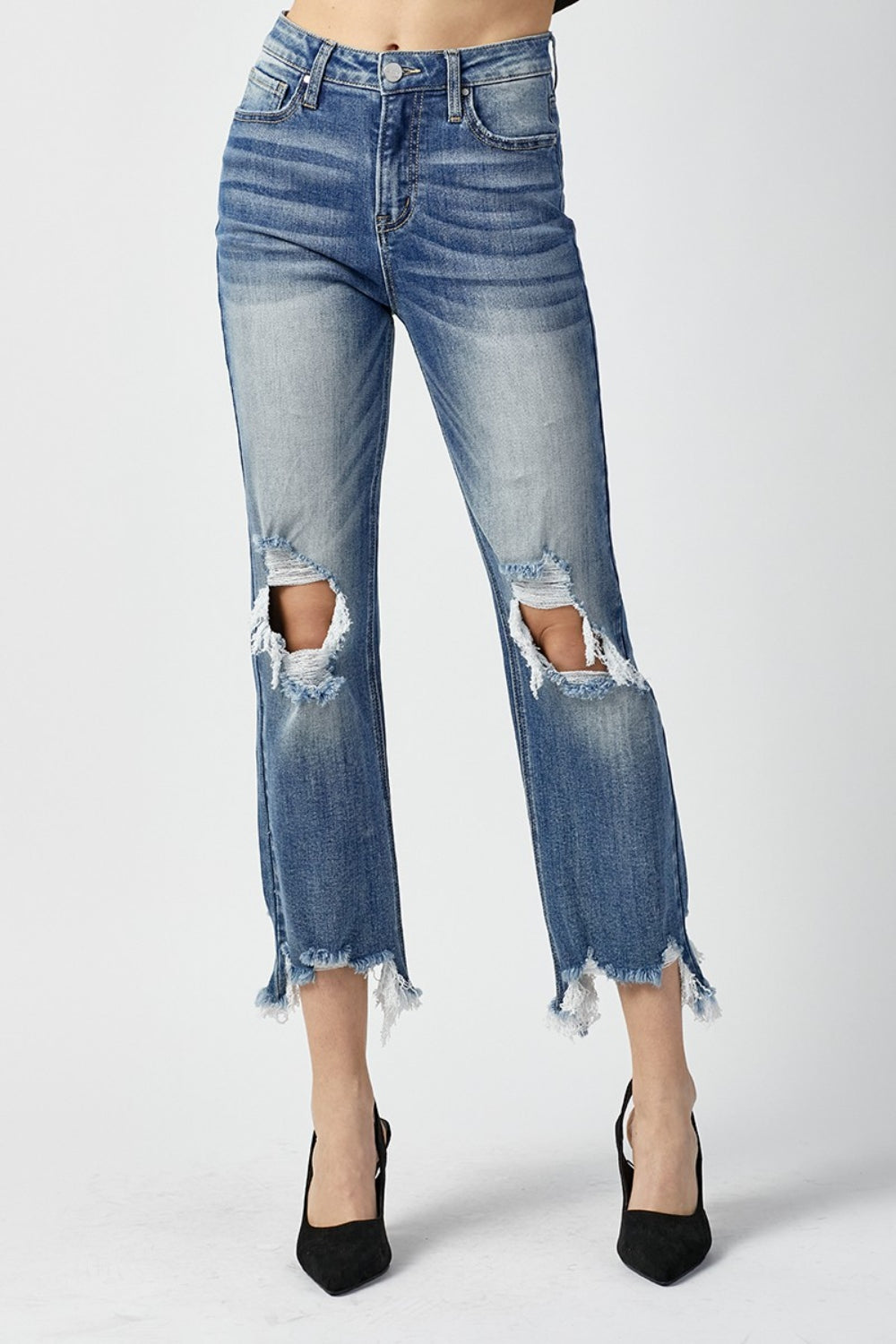 RISEN High Waist Distressed Frayed Hem Cropped Straight Jeans MEDIUM 86a25368-43dd-426c-ae13-47720373e166-Max Trendsi