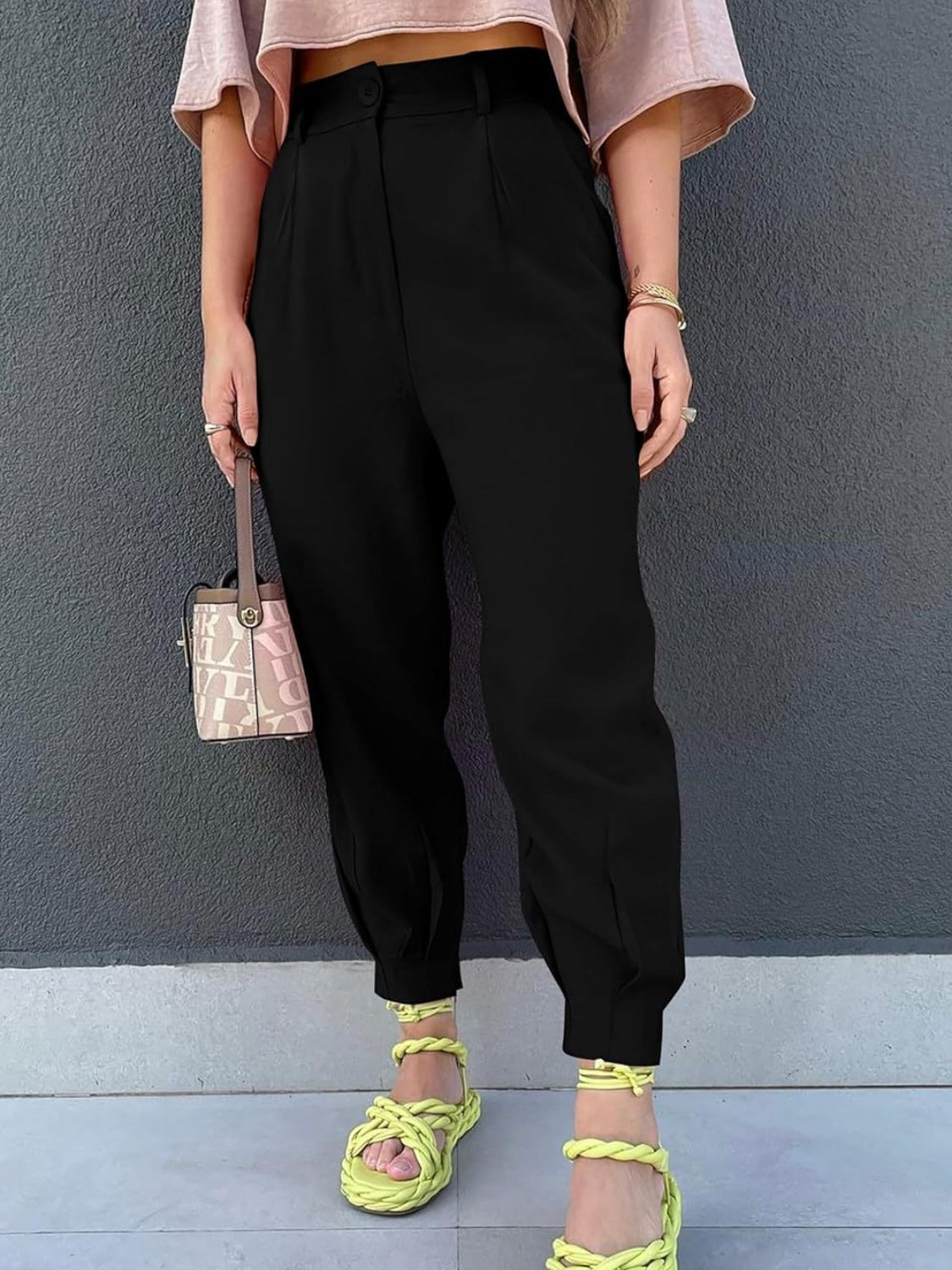 High Waist Cropped Pants Black 86d08afd-5240-413c-9082-13c0cd94d37d-Max Trendsi
