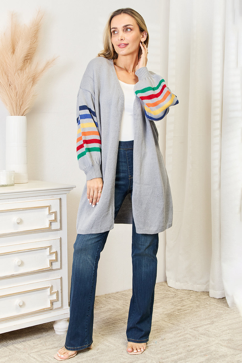 Angel Wings Multicolored Stripe Open Front Longline Cardigan 87278a15e22d40b3b8b73d856f483a55-Max Glownestbest