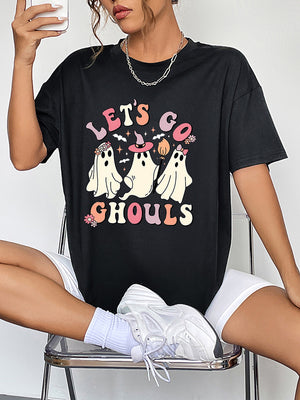 Glownestbest ® | Round Neck Short Sleeve LET'S GO GHOULS Graphic T-Shirt Black 873abe54a85e4f208acefc63b9003bae-Max Glownestbest