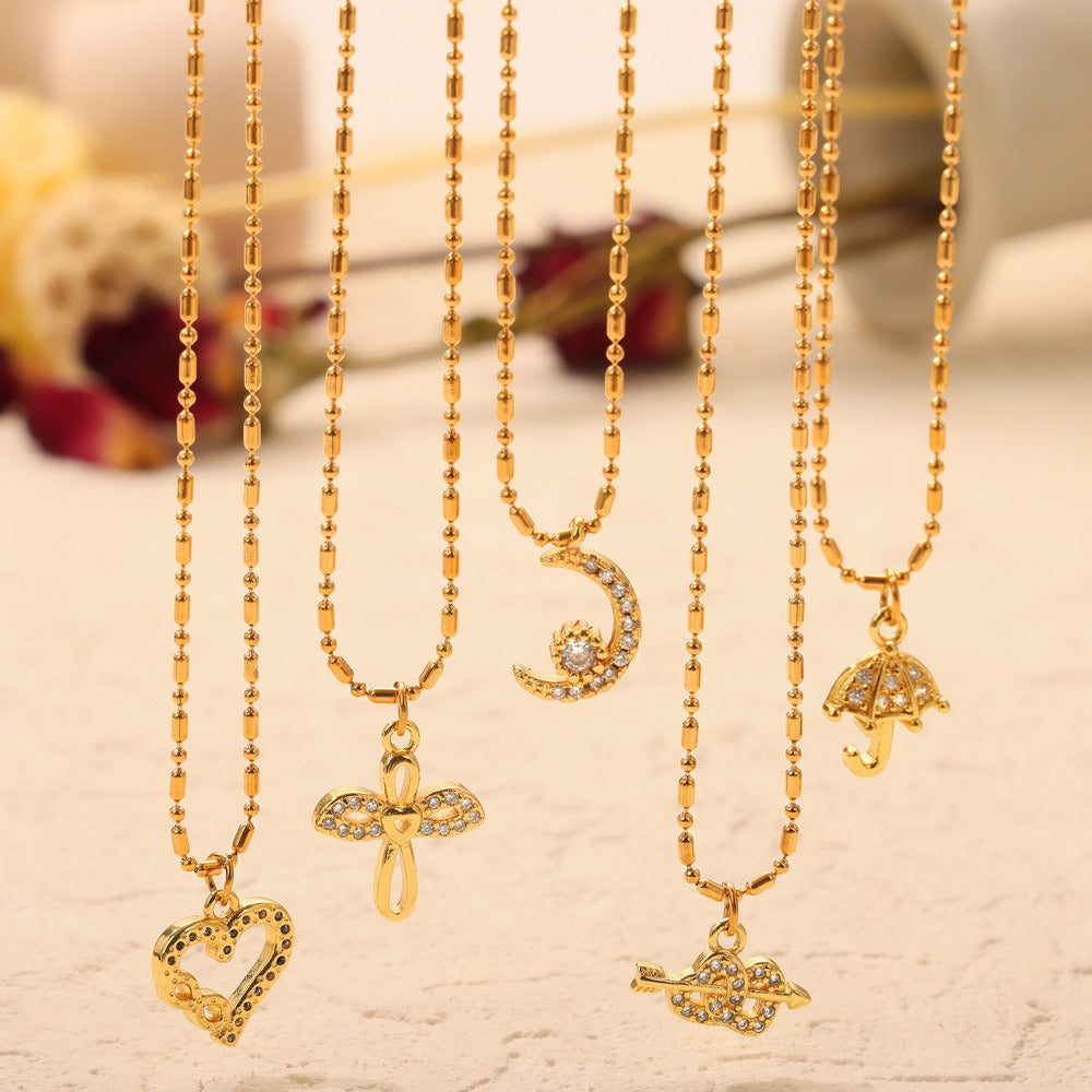18K gold noble personality wings/hollow heart/arrow through the heart/umbrella/moon design light luxury style necklace 874df88f-2728-4077-8bff-d939171fc622 Artshiney