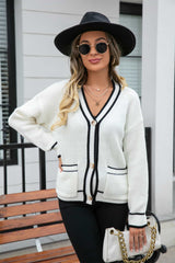 Angel Wings Waffle Knit V-Neck Cardigan with Pocket White 87623ff87bcc43018a3acace181ea214-Max Glownestbest