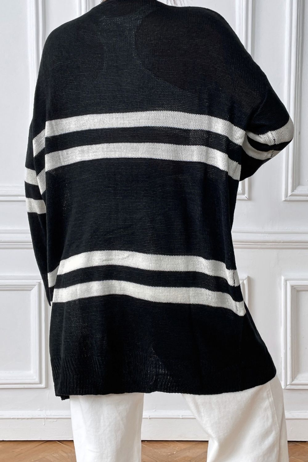 Striped Open Front Dropped Shoulder Cardigan 87ca4306-daf2-427e-a603-68099e547da5-Max Glownestbest