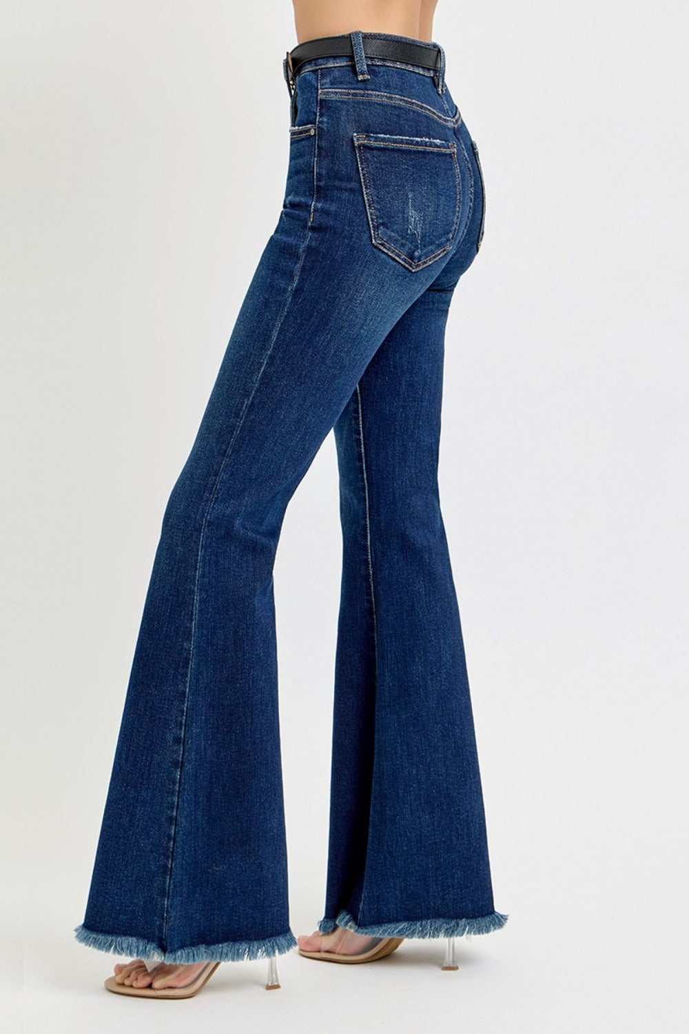 RISEN Tummy Control Frayed Hem Flare Jeans 8808f3fe-01b7-4341-a778-edaf150fa53f-Max Trendsi