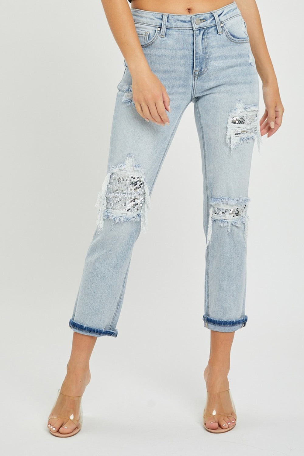 RISEN Mid-Rise Sequin Patched Jeans Light 880d03ae-2700-4aaa-864a-9f09b08cb305-Max Trendsi