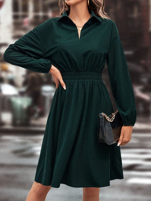 Smocked Johnny Collar Long Sleeve Dress 8820655e-cd51-4168-98e0-1a00baed0207-Max Glownestbest