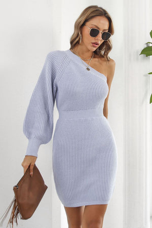 One Shoulder Raglan Sleeve Pencil Sweater Dress 88439bbe5c804d6c803f4979fd403043-Max Glownestbest