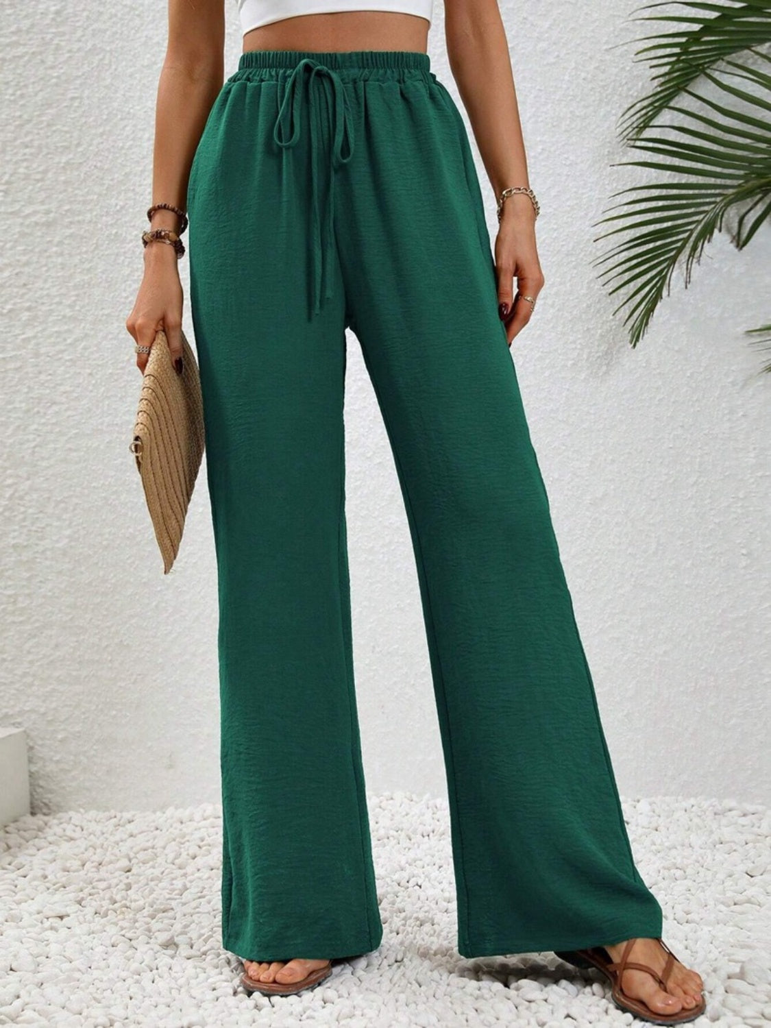 Wide Leg Drawstring Pants Dark Green 8849fde0-c061-4c38-87ae-a161aa86dd5b-Max Trendsi