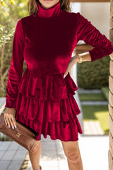 Ruffled Layered Long Sleeve Mini Dress Burgundy 8872c4b5-90af-415c-b2da-0c4f841821d5-Max Glownestbest