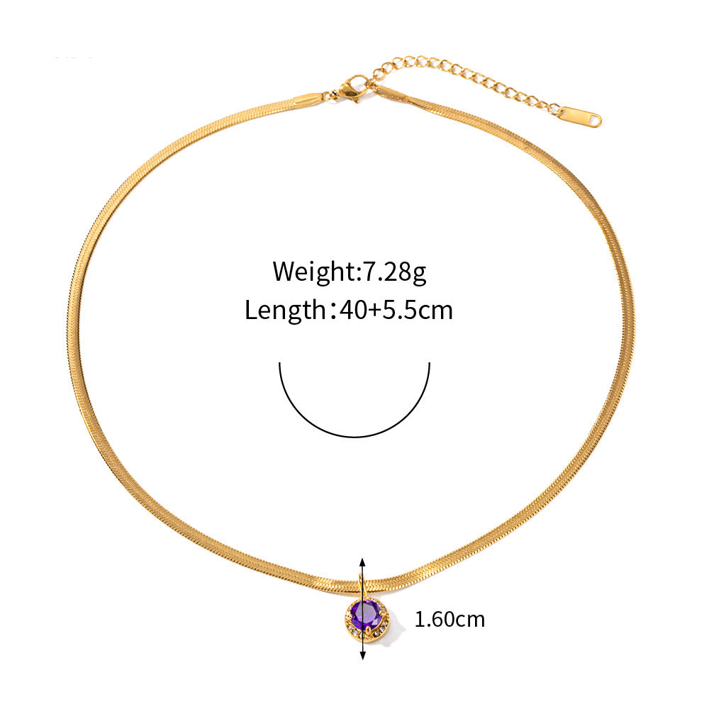 18k gold fashion light luxury flat snake chain with double three-dimensional zircon pendant design pendant necklace Purple 8888ac3c-04cf-4c1f-a89f-150fb65470f3 Artshiney