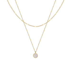 18K gold light luxury noble round inlaid gemstone double layer stacked design versatile necklace Only 88a78c3c-74ca-42a4-938f-aae2814270f7 Artshiney