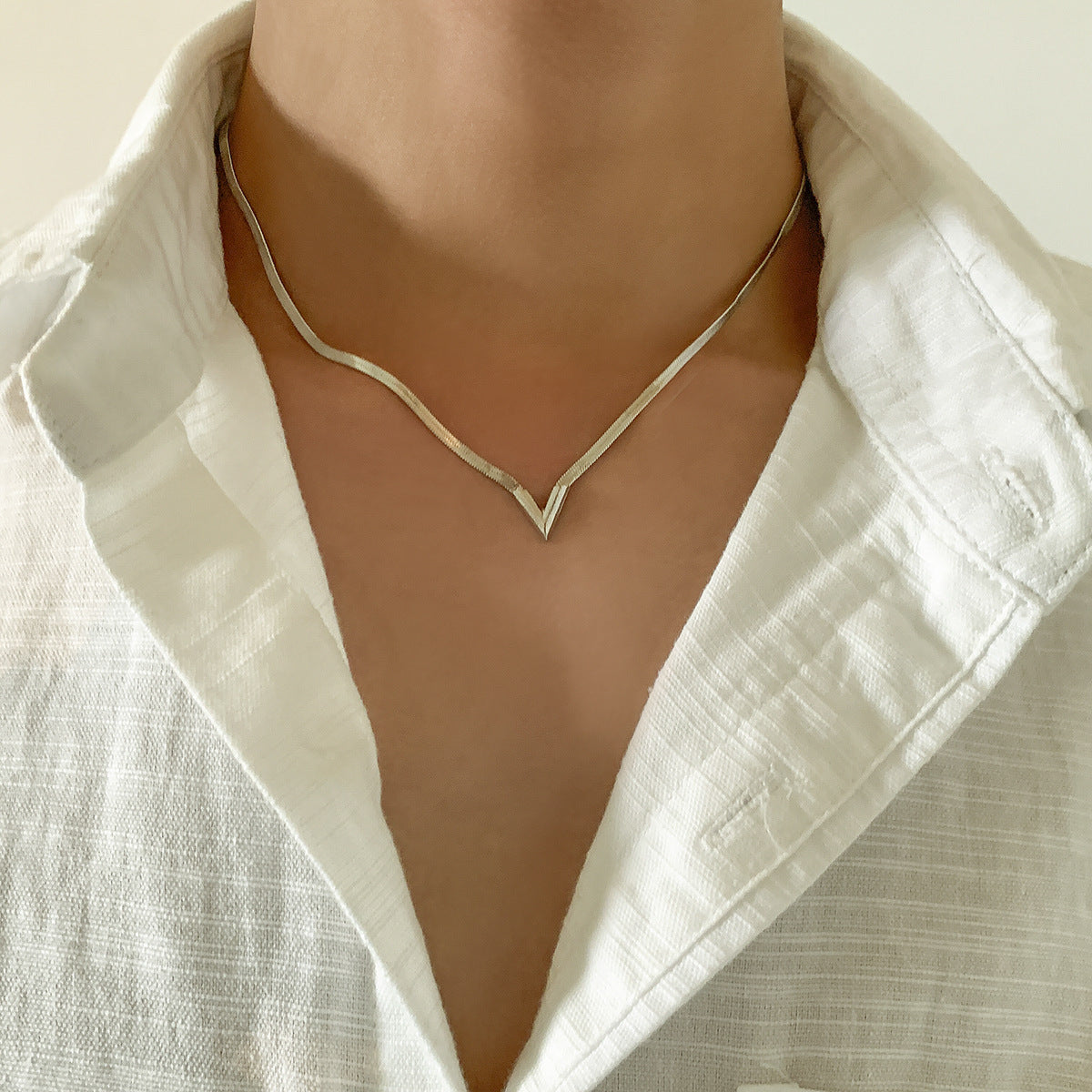 Fashion Simple V-Shaped Flat Snake Chain Necklace 88ba57cd-31bc-4471-99ed-af6415612623 Artshiney