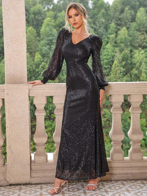 Sequin V-Neck Lantern Sleeve Maxi Dress 88bdb53d-1c7f-4c6c-9e38-970a9d5e0f95-Max Glownestbest