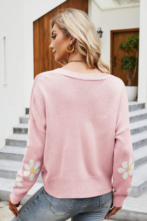 Floral Ribbed Trim Drop Shoulder Cardigan 88dc9b67932d484c9806075a8c32a347-Max Glownestbest