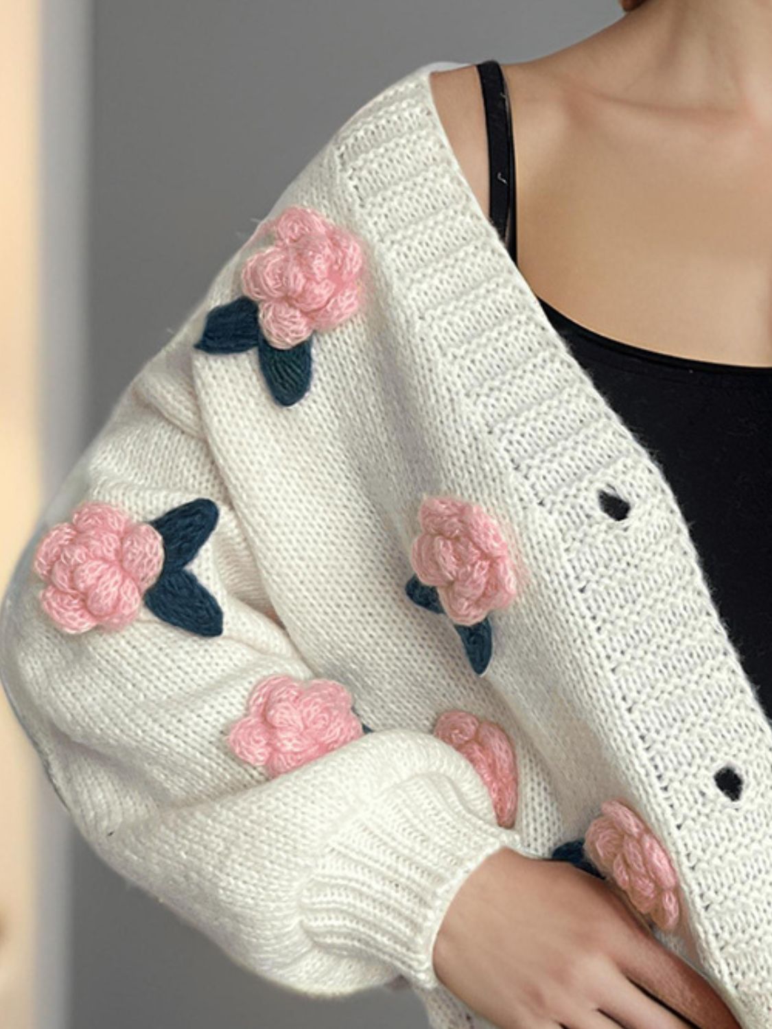 Flower Button Down V-Neck Long Sleeve Cardigan 89319e11-a691-4a90-883e-08bcda635b7e-Max Glownestbest