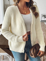 Button Up V-Neck Long Sleeve Cardigan Cream 89bb843d-d1a0-4097-ac8c-6475647381ef-Max Glownestbest