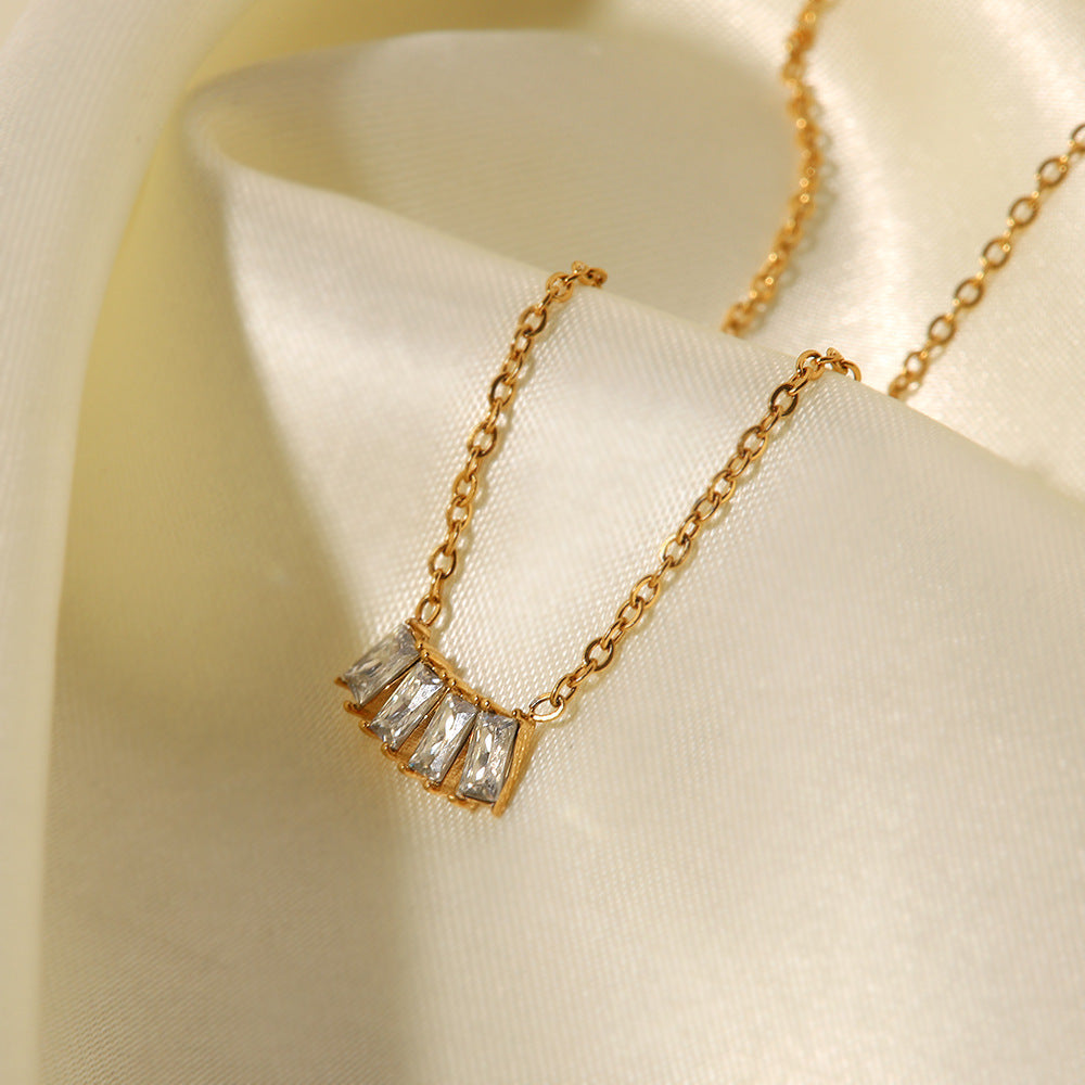 18K gold plated necklace with pink/white /l green zircon White 89c9984d-d52a-42ac-bcf8-29a7c542905e Artshiney