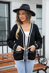Angel Wings Waffle Knit V-Neck Cardigan with Pocket Black 8ae5b63d7a0846c283aba91a016cfbeb-Max Glownestbest