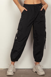 VERY J Elastic Waist Woven Cargo Pants Black 8ae6c362-5fb0-4521-a738-a92a13b25f22-Max Trendsi