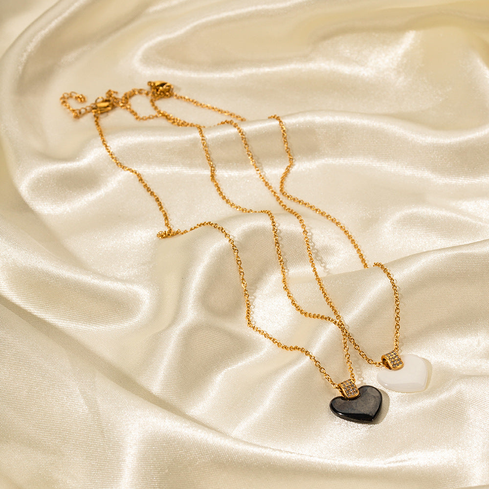18K Gold Exquisite Personality Square Diamond and Heart Shape Ceramic Pendant Necklace 8b0a1761-f3f3-41f7-8805-f5fa031fb0c1 Artshiney
