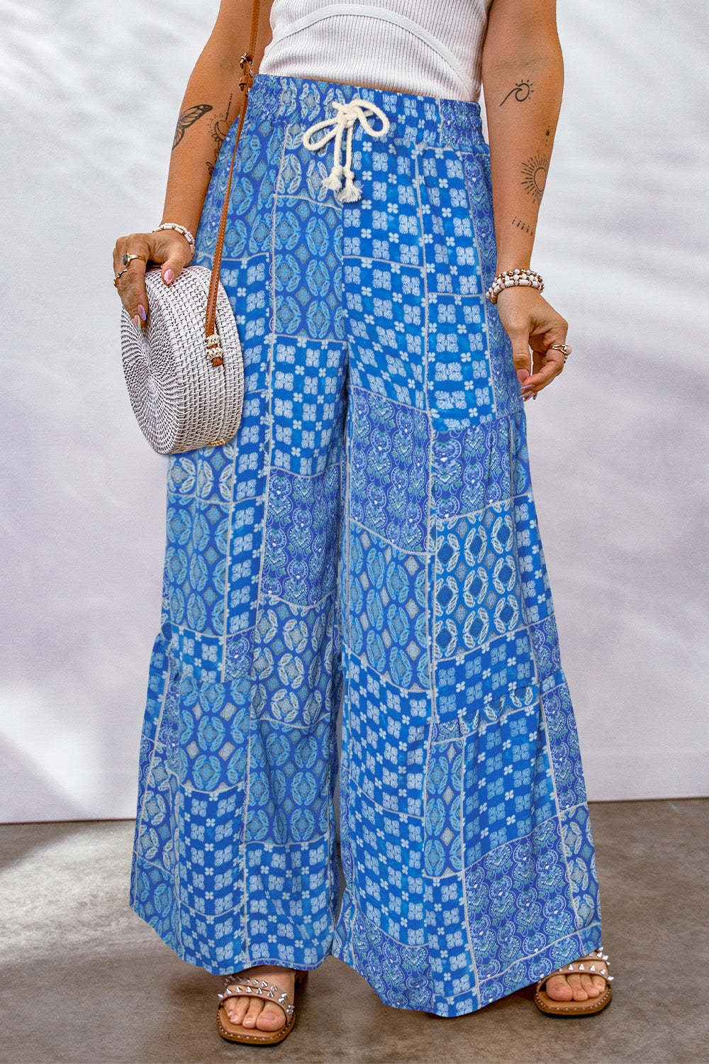 Full Size Drawstring Printed Wide Leg Pants Blue 8b1788d1-7abe-4c16-bea6-ac692603bd21-Max Trendsi