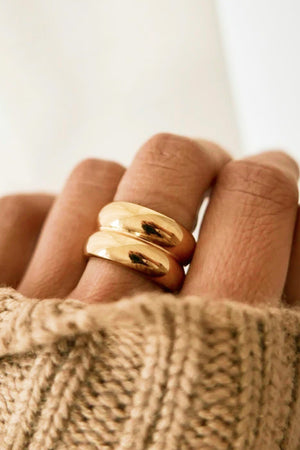 Gold Double Ridge Ring 8b1f30e3a0e44e00a028d2f4c6e9a4a2 Trendsi