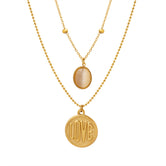 18K Gold Classic Simple LOVE Round Plate with Opal Double Layer Necklace Only 8b37719d-35e4-4252-a273-6dcbb617fd14 Artshiney