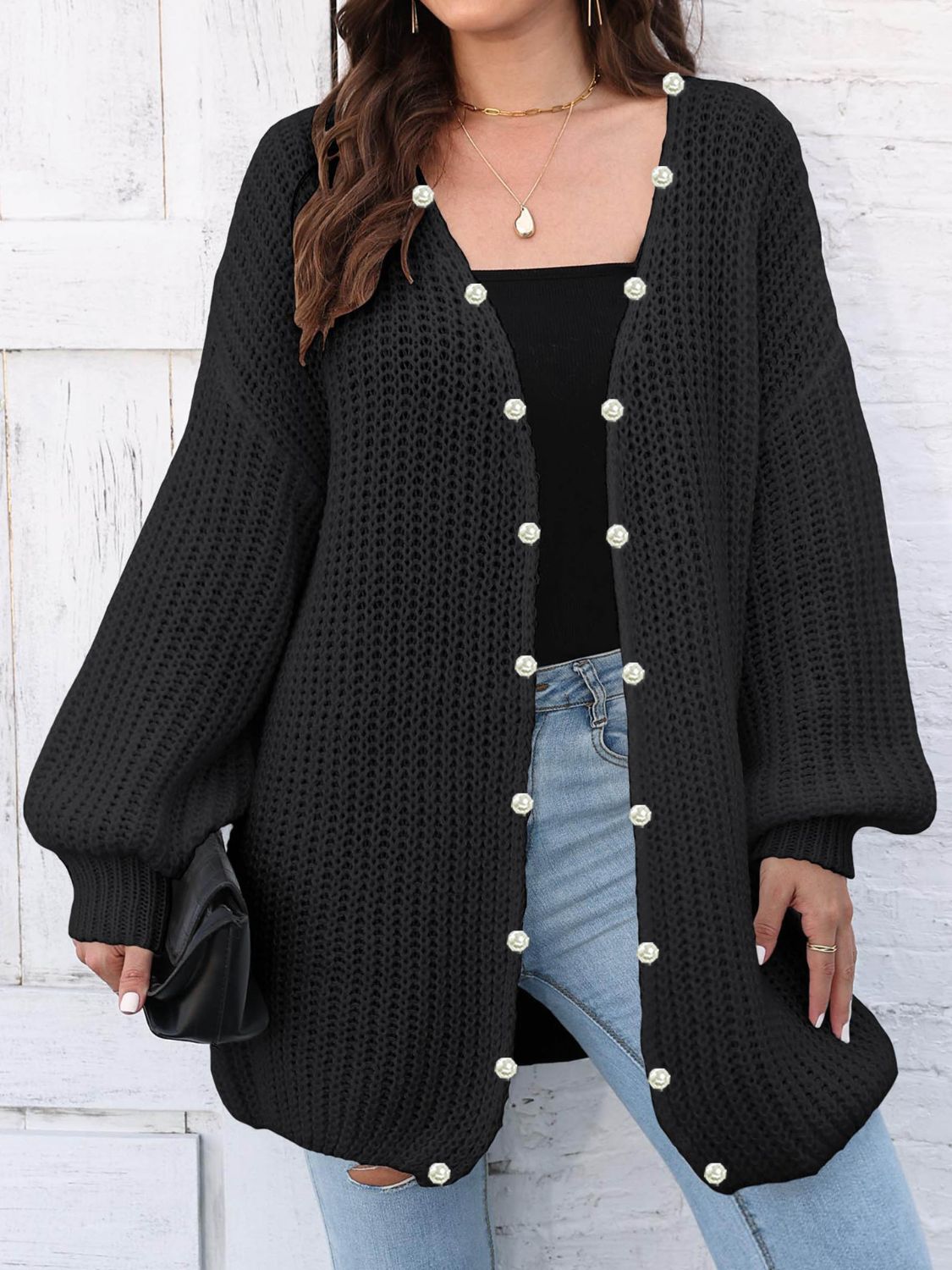 Open Front Long Sleeve Cardigan Black One Size 8b5f60ff-43dc-49f4-946c-e88d3971a479-Max Glownestbest