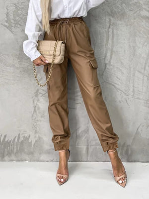 Tied High Waist Pants with Pockets Caramel 8ba90e96-51bb-40c5-bf9e-f5aa958d2ad4-Max Trendsi