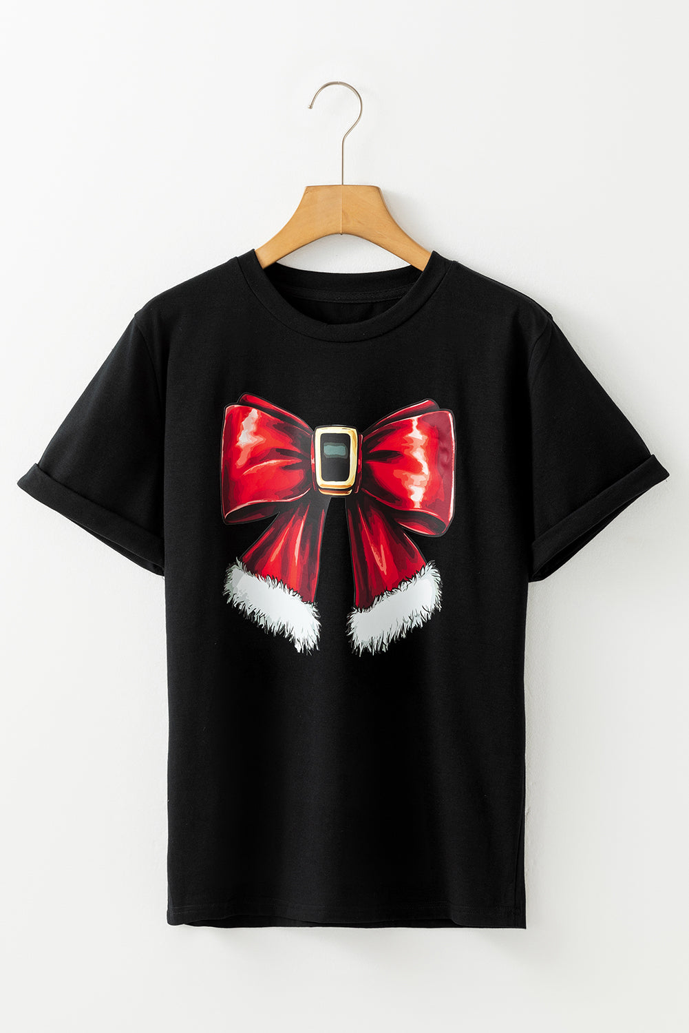 Glownestbest ® | Black Christmas Bowknot Graphic Crewneck T Shirt 8be35437e9d59704 Glownestbest