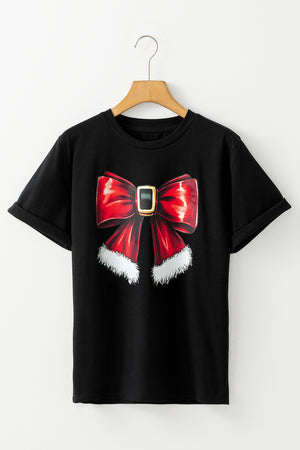 Glownestbest ® | Black Christmas Bowknot Graphic Crewneck T Shirt 8be35437e9d59704 Glownestbest