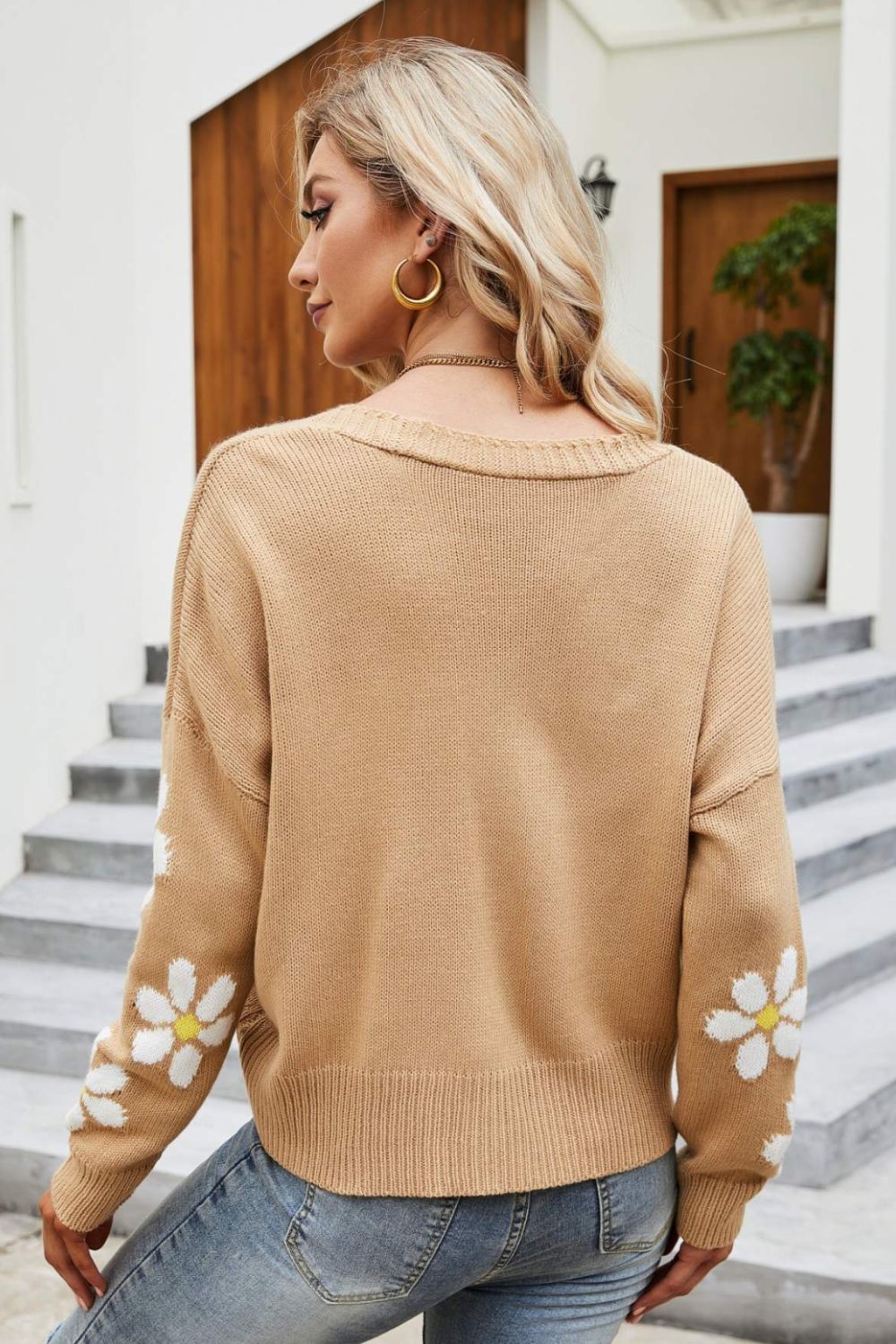 Floral Ribbed Trim Drop Shoulder Cardigan 8c3a365e4682454baad950e8d95c79ea-Max Glownestbest
