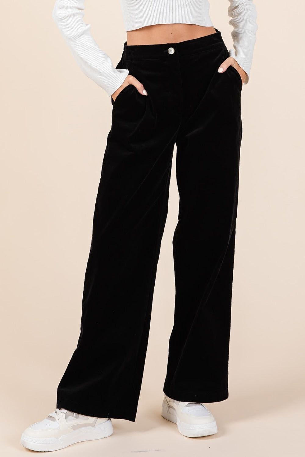 Mittoshop Corduroy Back Elastic Waist Pants Black 8c629409-fdf4-482c-9eba-df4be8cd6971-Max Trendsi