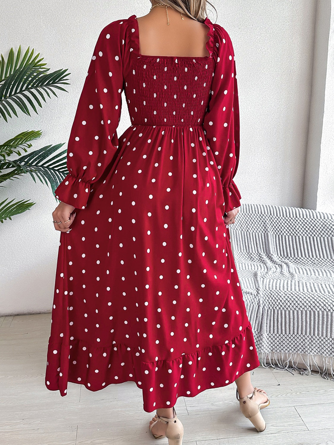 Polka Dot Flounce Sleeve Midi Dress 8c7bbf86-4308-4b26-bc78-2da379b99f70-Max Glownestbest