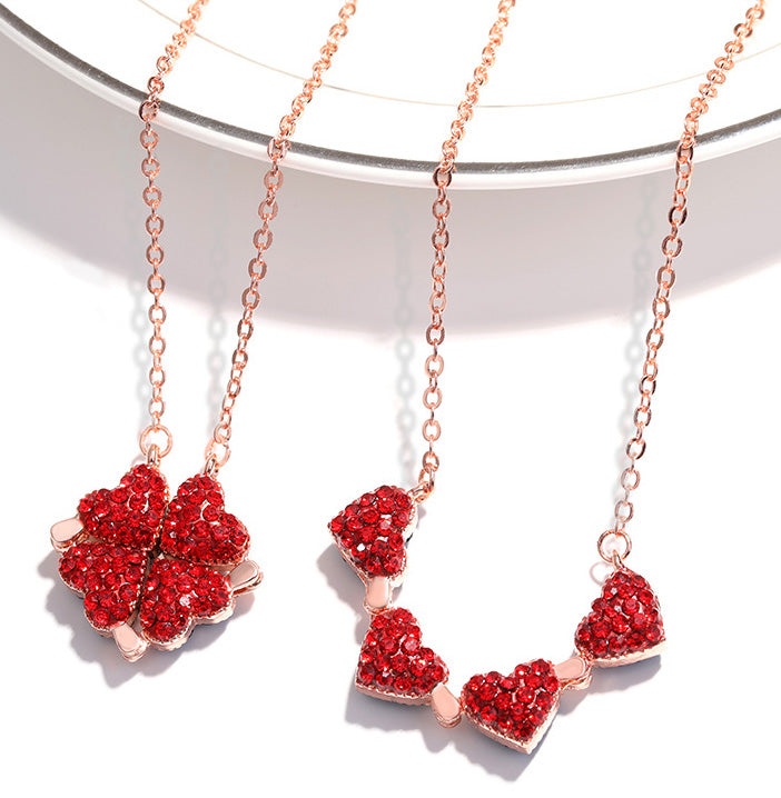 Noble and luxurious four-leaf clover paired with a heart studded with diamonds, a two-wear design necklace 8c8256f8-7860-430e-bf33-eeed9842bd6a Artshiney