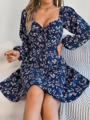 Printed Sweetheart Neck Balloon Sleeve Mini Dress 8c8f8249-1084-43ff-ae1b-8e326fa0aea0-Max Glownestbest