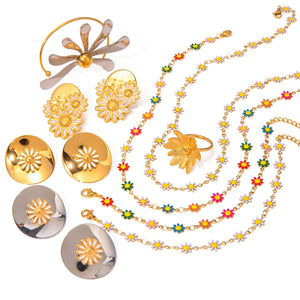 18K gold exquisite noble flower/daisy design light luxury style necklace bracelet ring earrings set 8cabb6ee-a5d4-48a7-99ec-fb06314c68c7 Glownestbest