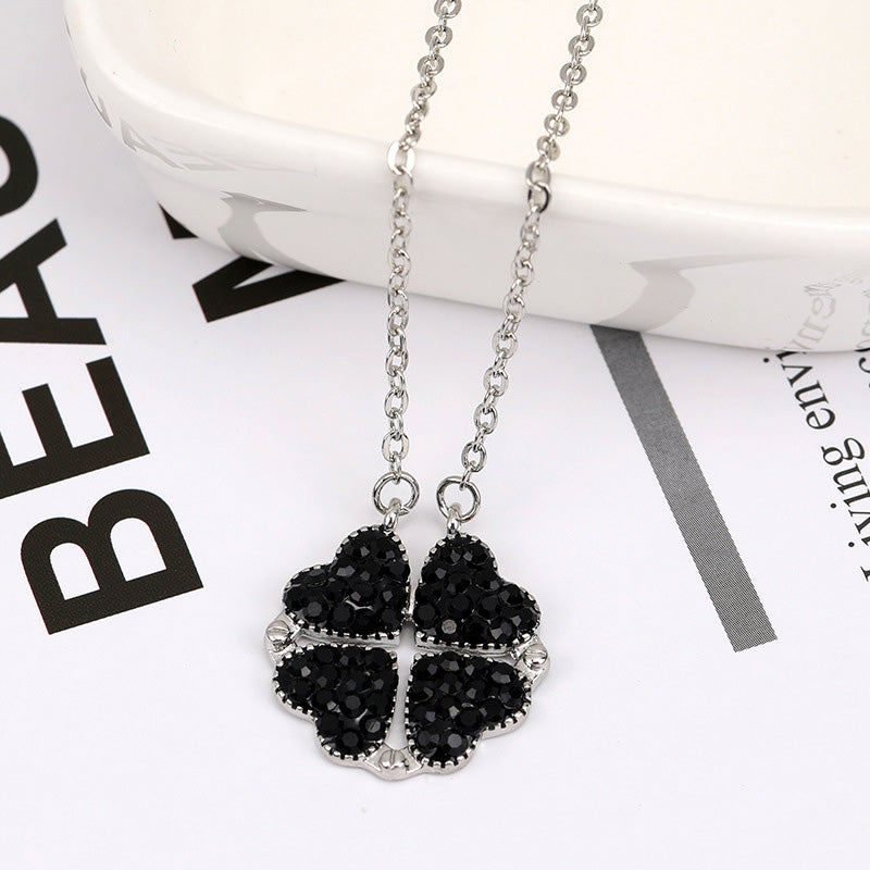 Noble and luxurious four-leaf clover paired with a heart studded with diamonds, a two-wear design necklace Four leaf clover platinum black 8cc2a4ad-0aab-4012-b03e-ad3f460ac600 Artshiney
