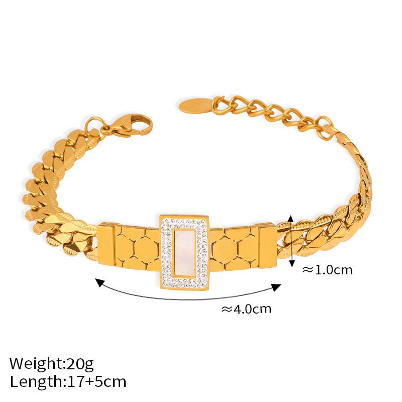 18K gold exquisite light luxury geometric inlaid zircon and gemstone design versatile bracelet necklace set 8cfb077f-5b46-4e93-826f-03515f70bd72 Glownestbest