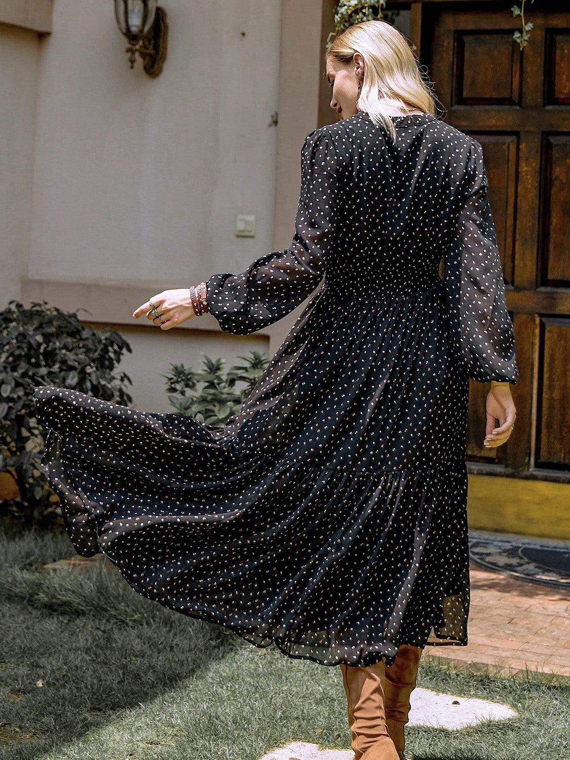Embroidered Polka Dot Tie Neck Long Sleeve Midi Dress 8d0716d5-9e32-4477-ab48-84931725b8dd-Max Glownestbest