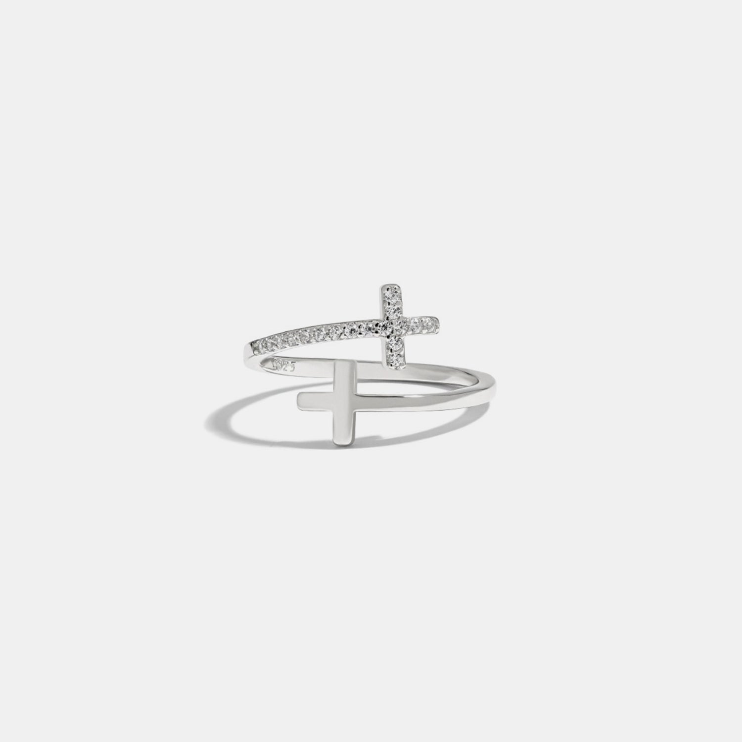 Zircon 925 Sterling Silver Double Cross Bypass Ring Silver 7 8dc13d34-5ed4-441f-9c5c-674086d6b40e-Max Trendsi