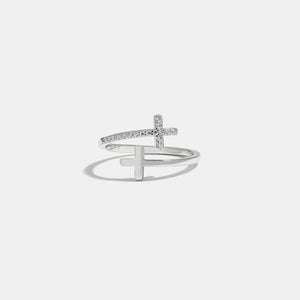 Zircon 925 Sterling Silver Double Cross Bypass Ring Silver 7 8dc13d34-5ed4-441f-9c5c-674086d6b40e-Max Trendsi