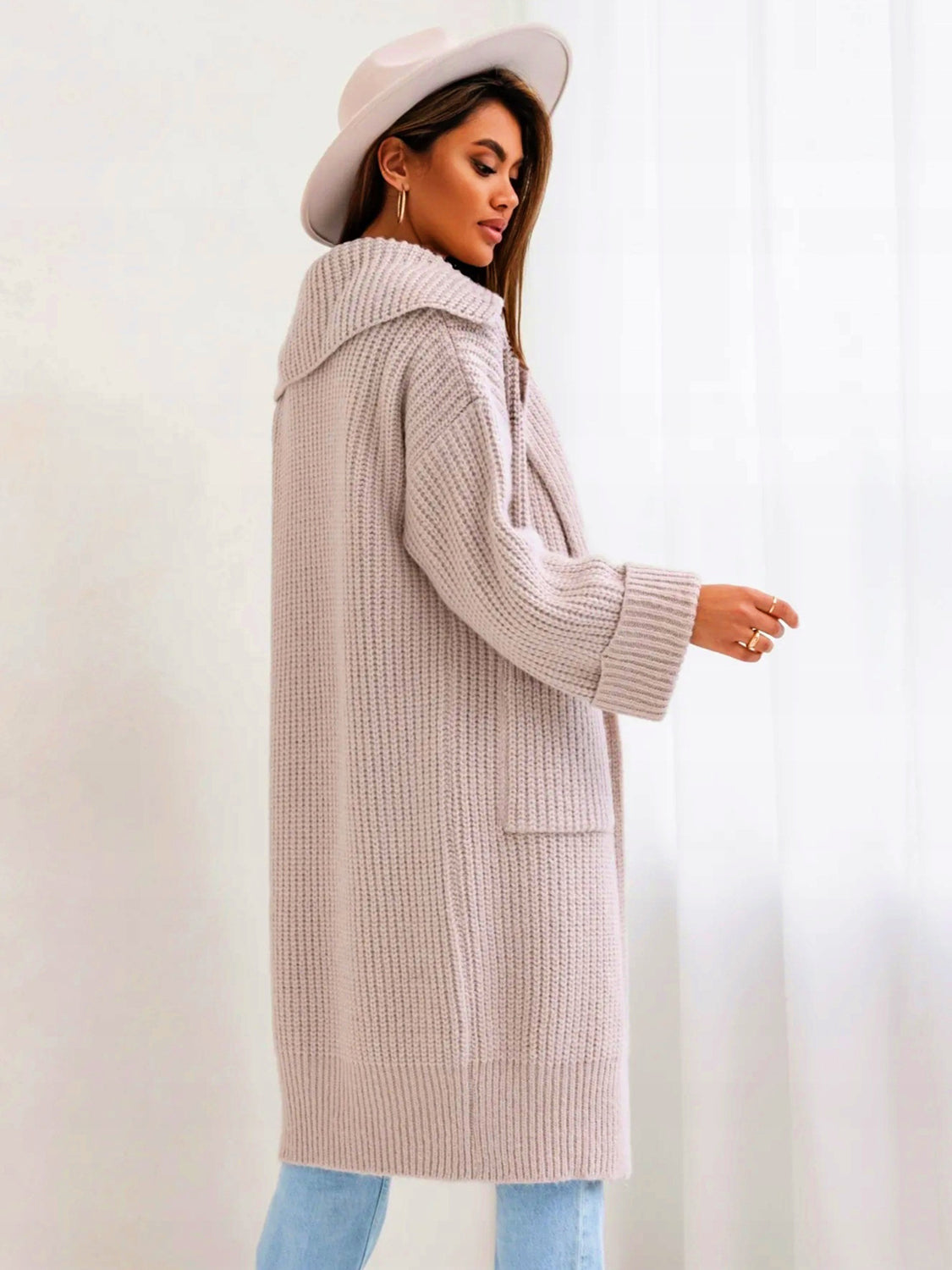 Pocketed Collared Neck Dropped Shoulder Cardigan 8dc5d8fd-7e7a-430b-b326-2f824eb425af-Max Glownestbest