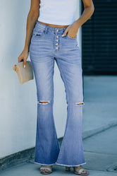 Button-Fly Distressed Raw Hem Flare Jeans Light 8dcc29d55f4f47cf9aa1812a4a4c6a4d-Max Trendsi