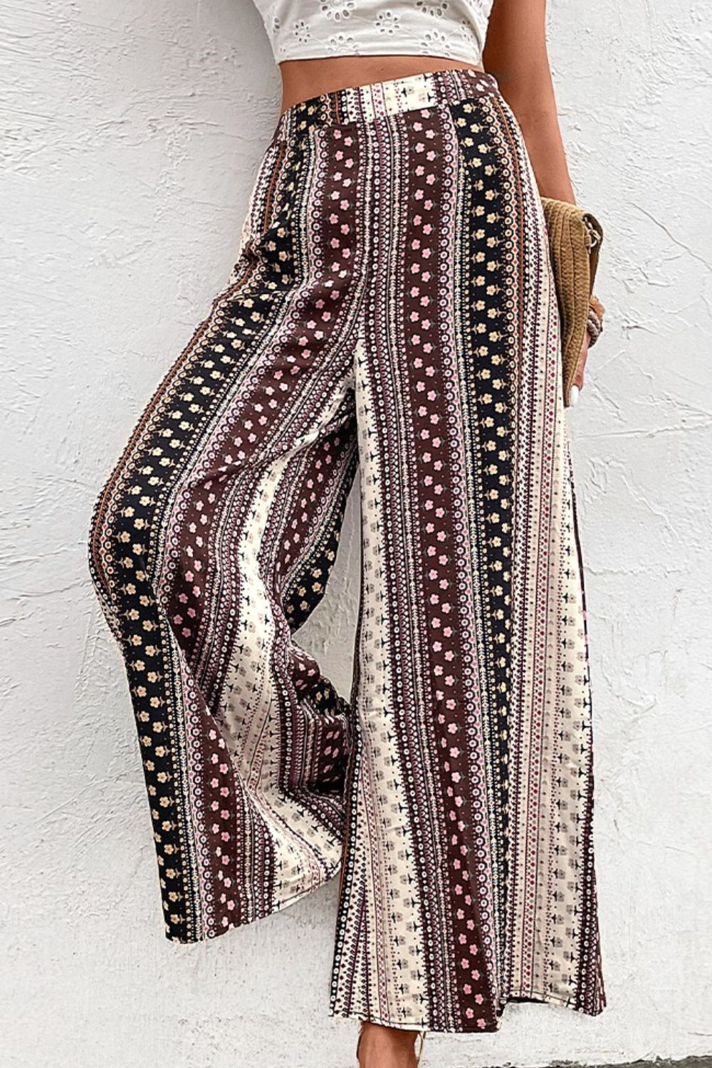 Shiny Floral High Waist Wide Leg Pants Multicolor 8ddd7674c5b7401e974e553796abdf9d-Max Trendsi