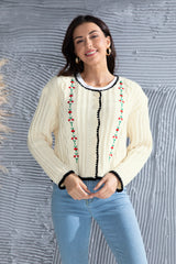 Graphic Cable-Knit Button Up Cardigan Cream 8de48bc2-fe02-46f2-8d2b-47c24ef08dba-Max Glownestbest